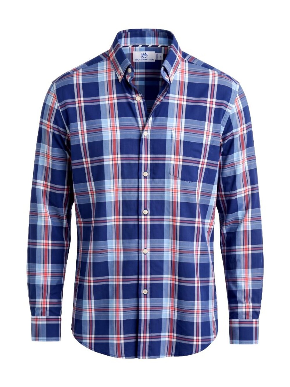 Southern Tide Mens L Plaid Performance Shirt Blue Long Sleeve Stretch Nylon NWOT